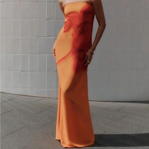 Meshki Strapless Orange and Red Dress